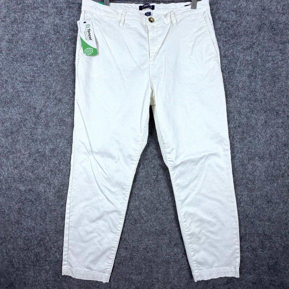 Nautica Tencel Ankle Trouser Pants Women 12 White Stretch Straight Leg Summery